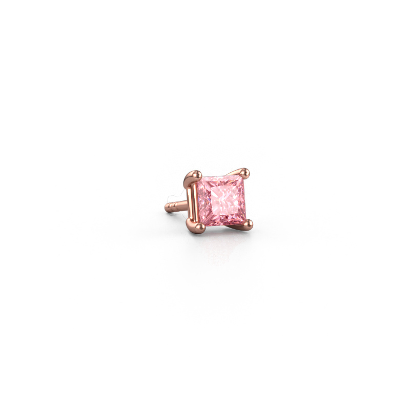 Image of Men's earring Dave SQR 585 rose gold Pink lab grown diamond 4.5 mm