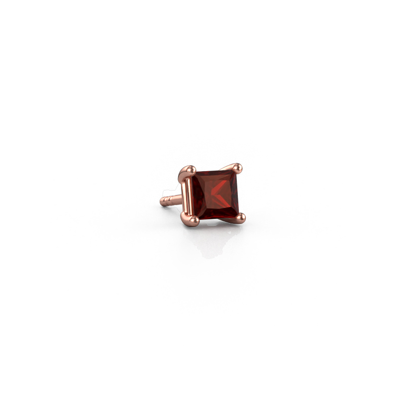 Image of Men's earring Dave SQR 585 rose gold Garnet 4.5 mm