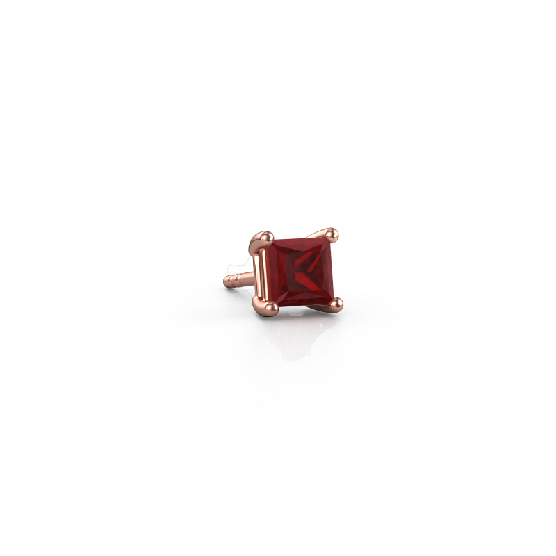 Image of Men's earring Dave SQR 585 rose gold Ruby 4.5 mm