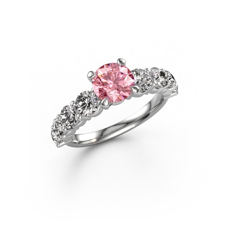 Image of Engagement ring Deja 585 white gold Pink lab grown diamond 6.5 mm