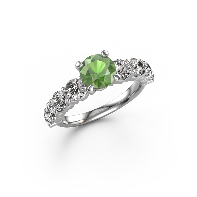 Image of Engagement ring Deja 585 white gold Tourmaline green 6.5 mm