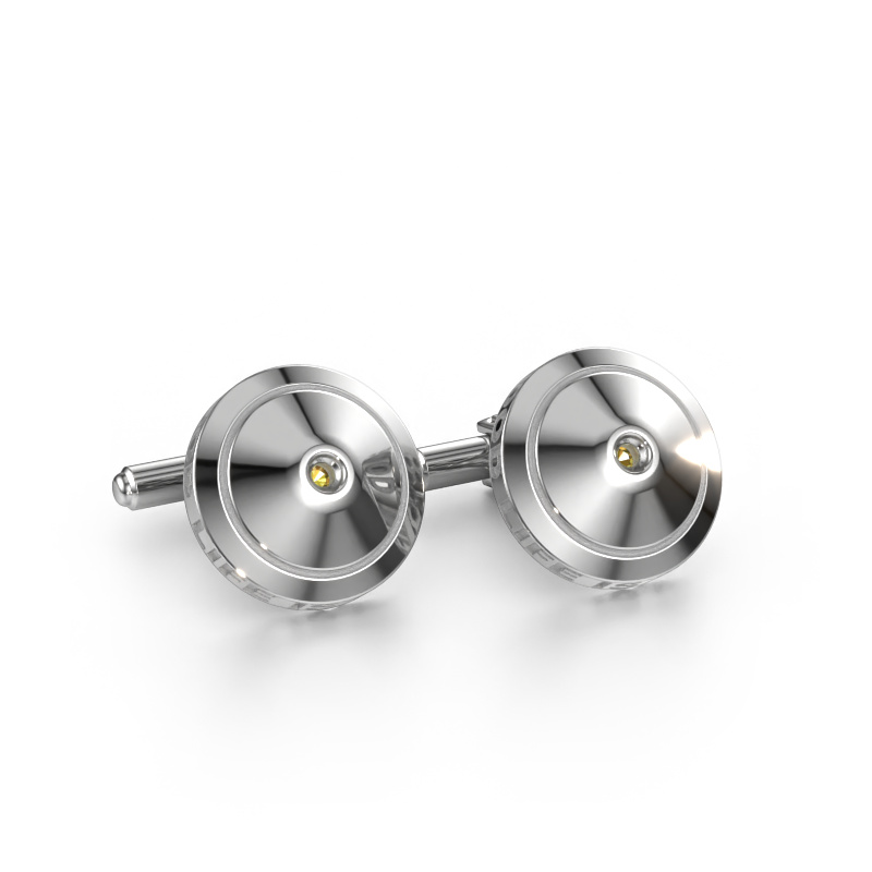 Image of Cufflinks Demian 585 white gold Yellow sapphire 2.2 mm