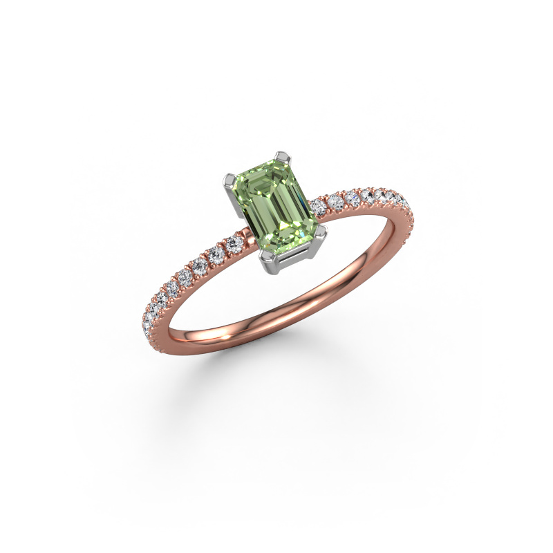 Image of Engagement ring Denita 2 EME 585 rose gold Green lab grown diamond 6x4 mm