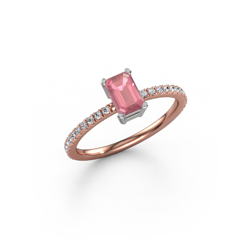 Image de Bague de fiançailles Denita 2 EME 585 or rose Rose tourmaline 6x4 mm