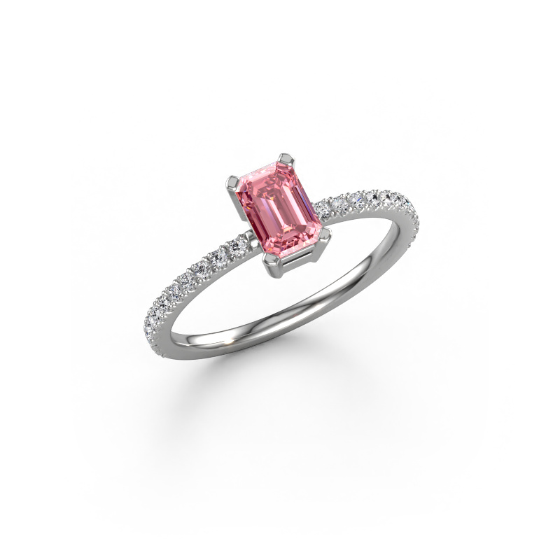 Image de Bague de fiançailles Denita 2 EME 585 or blanc Diamant synthétique roze 6x4 mm