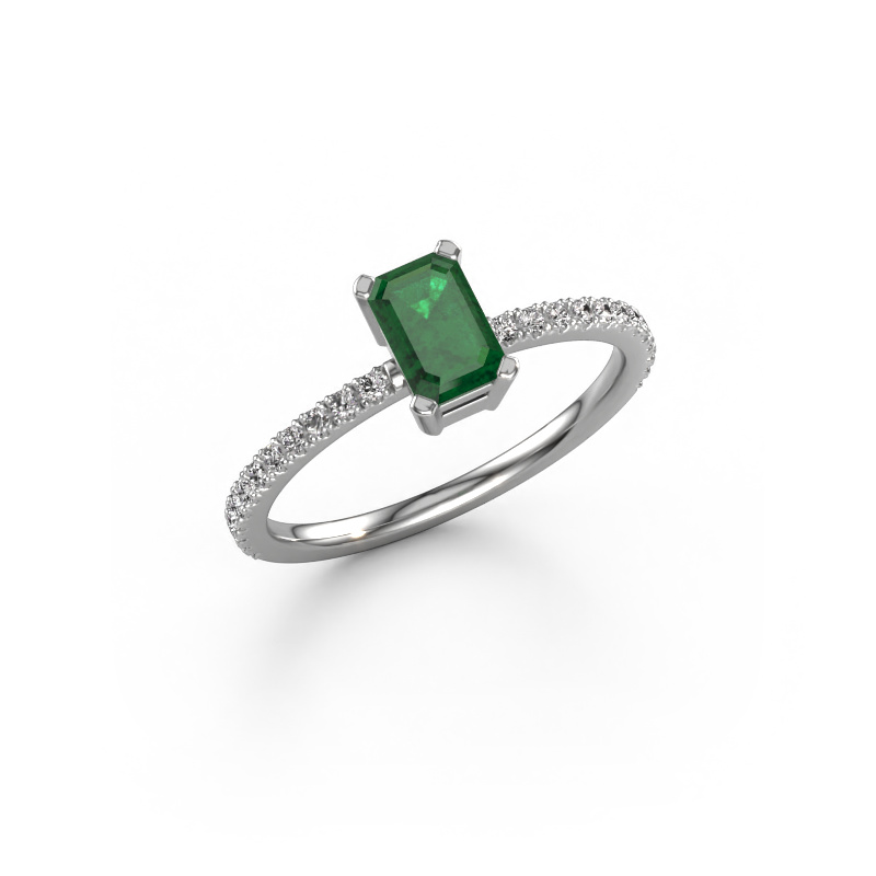 Image of Engagement ring Denita 2 EME 950 platinum Emerald 6x4 mm