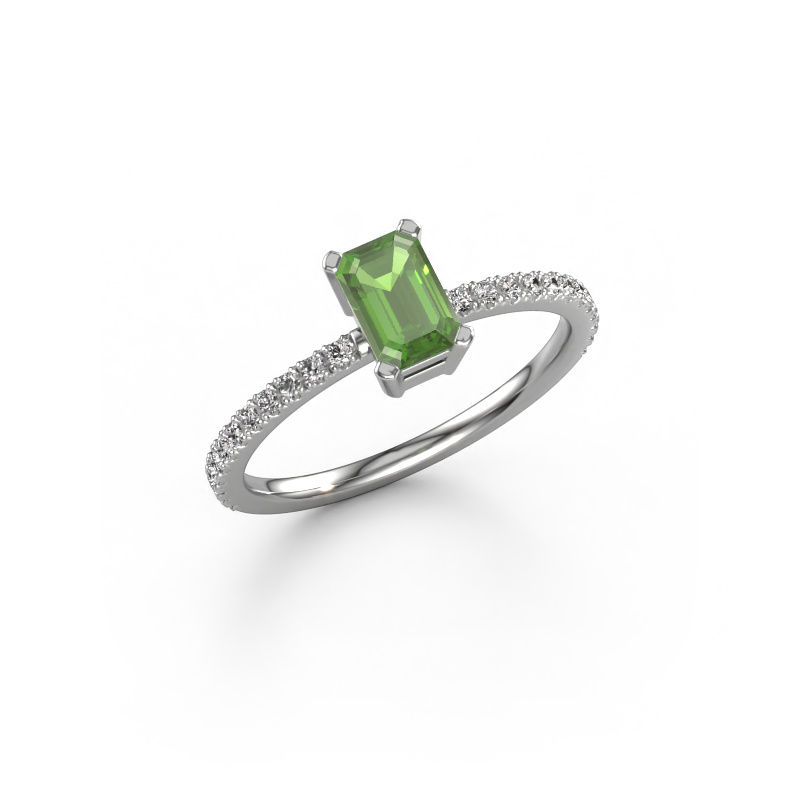 Image of Engagement ring Denita 2 EME 585 white gold Tourmaline green 6x4 mm