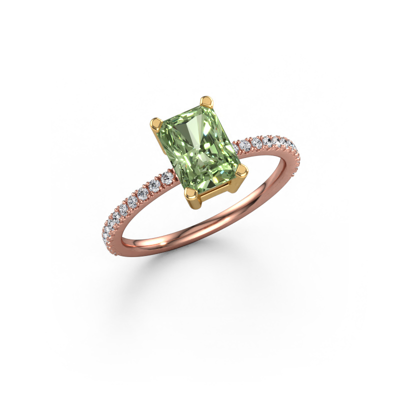 Image of Engagement ring Denita 2 RAD 585 rose gold Green lab grown diamond 7.5x5.5 mm