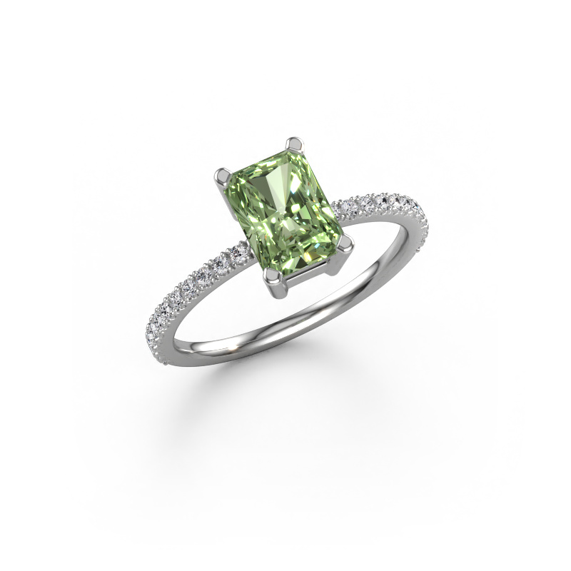 Image of Engagement ring Denita 2 RAD 950 platinum Green lab grown diamond 7.5x5.5 mm