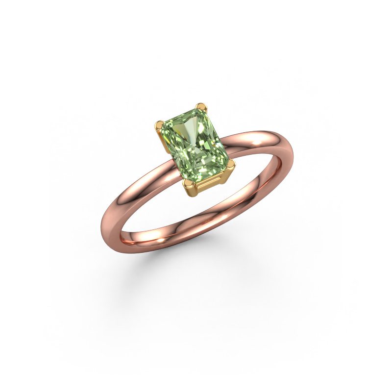 Image of Engagement ring Denita 1 RAD 585 rose gold Green lab grown diamond 6.5x4.5 mm