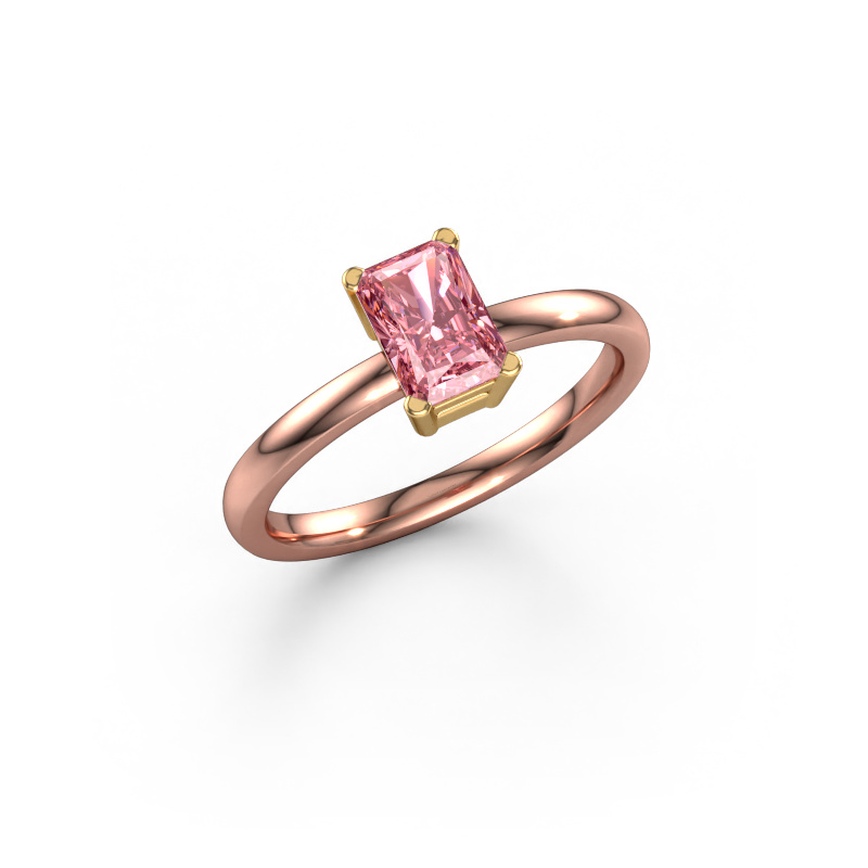 Image of Engagement ring Denita 1 RAD 585 rose gold Pink lab grown diamond 6.5x4.5 mm