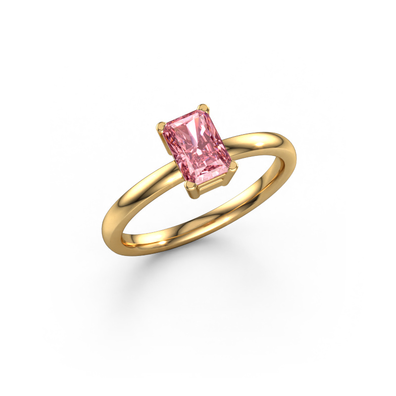 Image of Engagement ring Denita 1 RAD 585 gold Pink lab grown diamond 6.5x4.5 mm