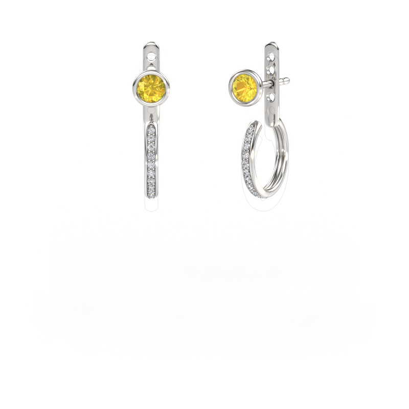 Image de Clous d'oreilles Destiny 585 or blanc Saphir jaune 4 mm