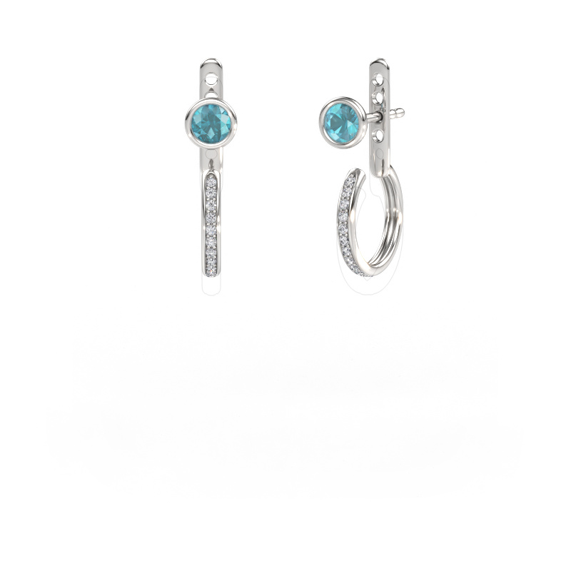 Image de Clous d'oreilles Destiny 585 or blanc Topaze bleue 4 mm