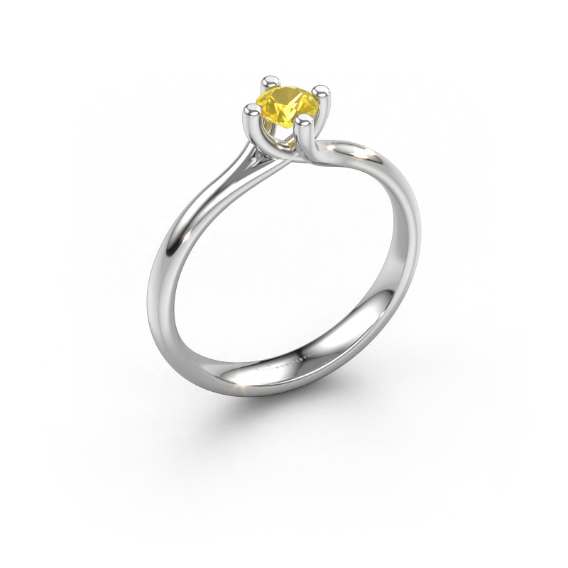 Image of Engagement ring Dewi Round 585 white gold Yellow sapphire 4 mm