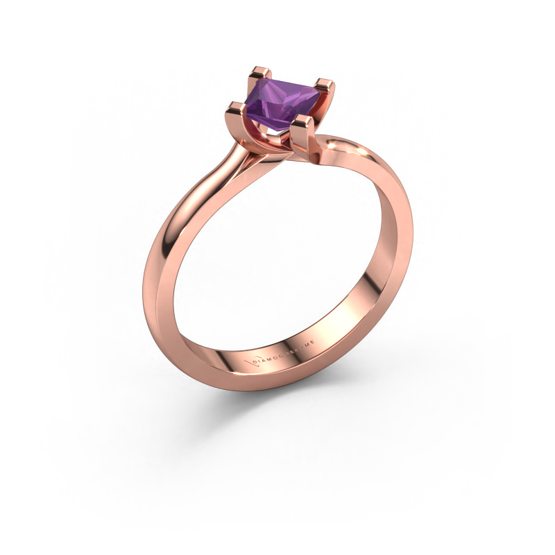Afbeelding van Verlovings ring Dewi Square 585 rosé goud Amethist 4 mm