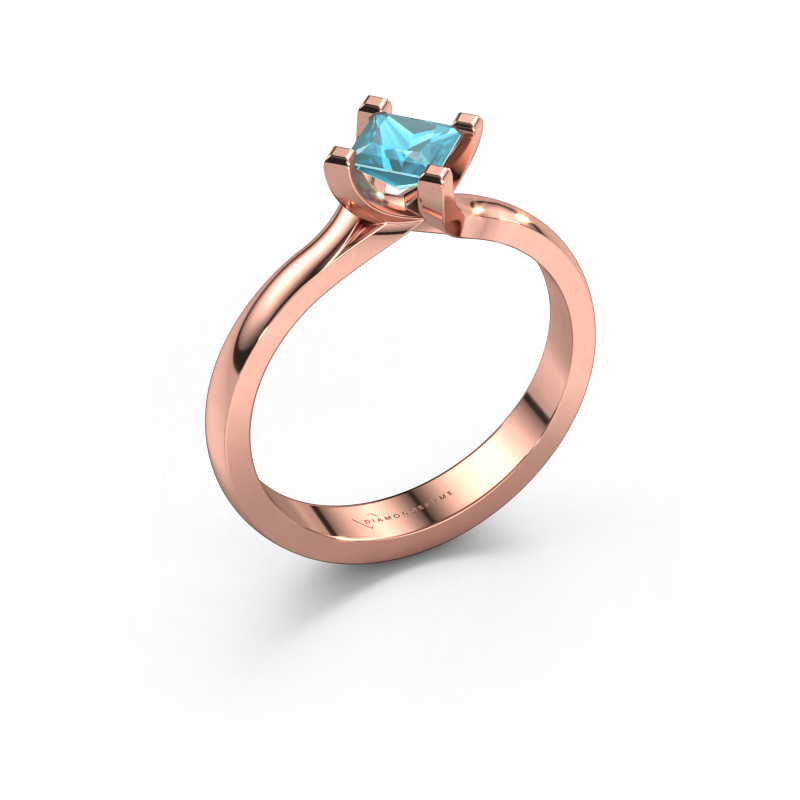 Image of Engagement ring Dewi Square 585 rose gold Blue topaz 4 mm