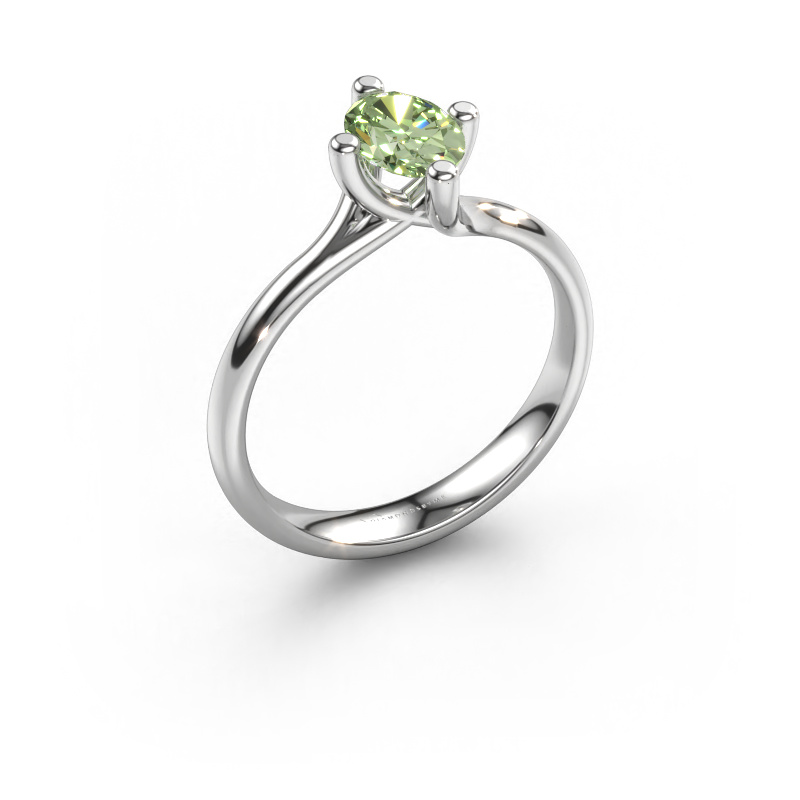 Image of Engagement ring Dewi Oval 585 white gold Green lab grown diamond 7x5 mm