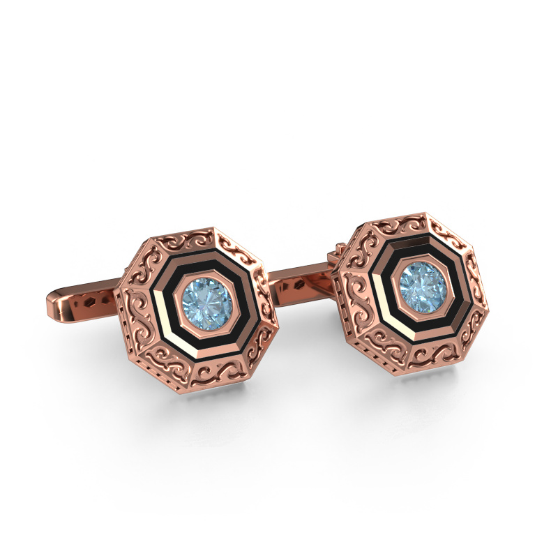 Image of Cufflinks Dion 585 rose gold Blue lab grown diamond 5 mm