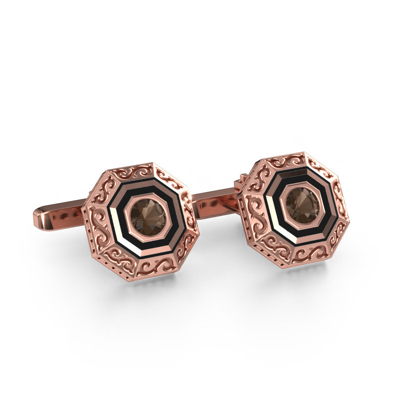 Image of Cufflinks Dion 585 rose gold Smokey quartz 5 mm