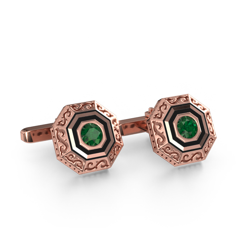 Image of Cufflinks Dion 585 rose gold Emerald 5 mm