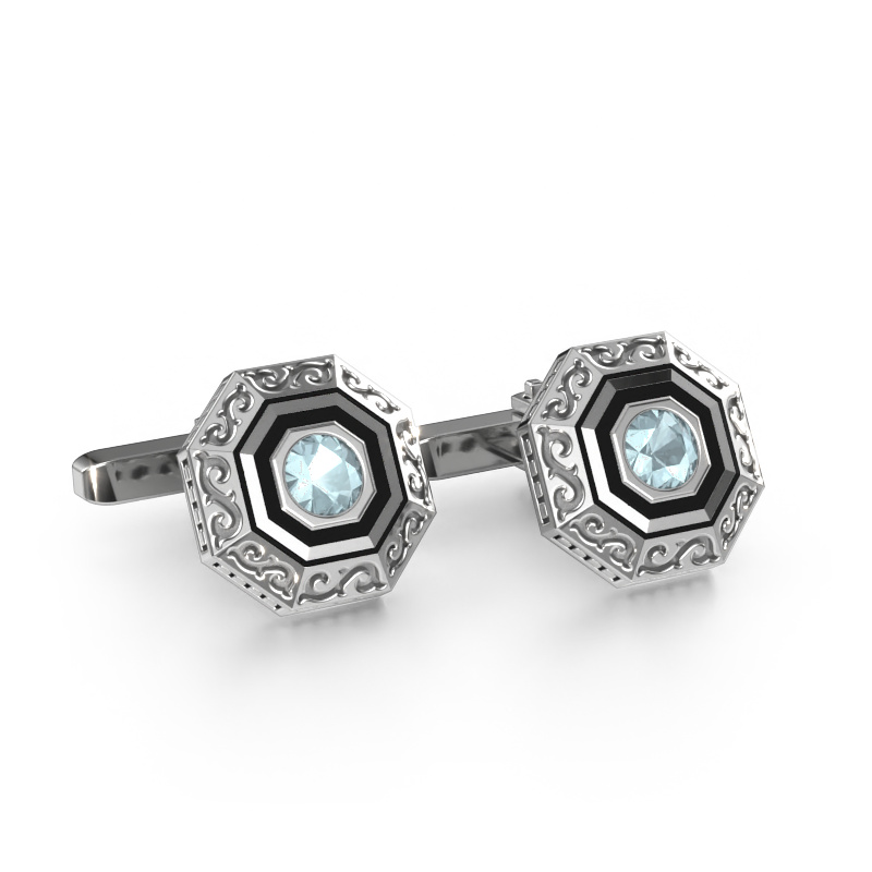Image of Cufflinks Dion 585 white gold Aquamarine 5 mm
