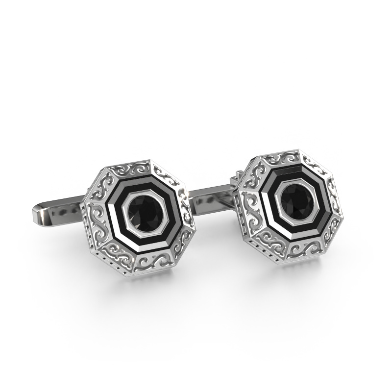 Image de Boutons de manchettes Dion 585 or blanc Diamant noir 1.20 crt