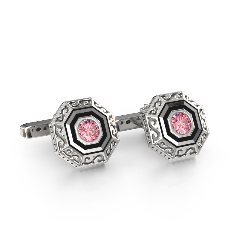 Image of Cufflinks Dion 585 white gold Pink lab grown diamond 5 mm