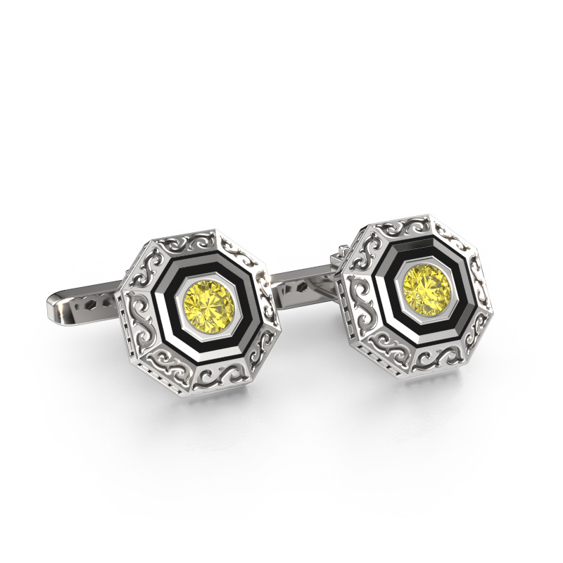 Image de Boutons de manchettes Dion 585 or blanc Diamants synthétiques jaune 5 mm