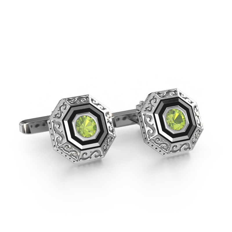 Image of Cufflinks Dion 585 white gold Peridot 5 mm