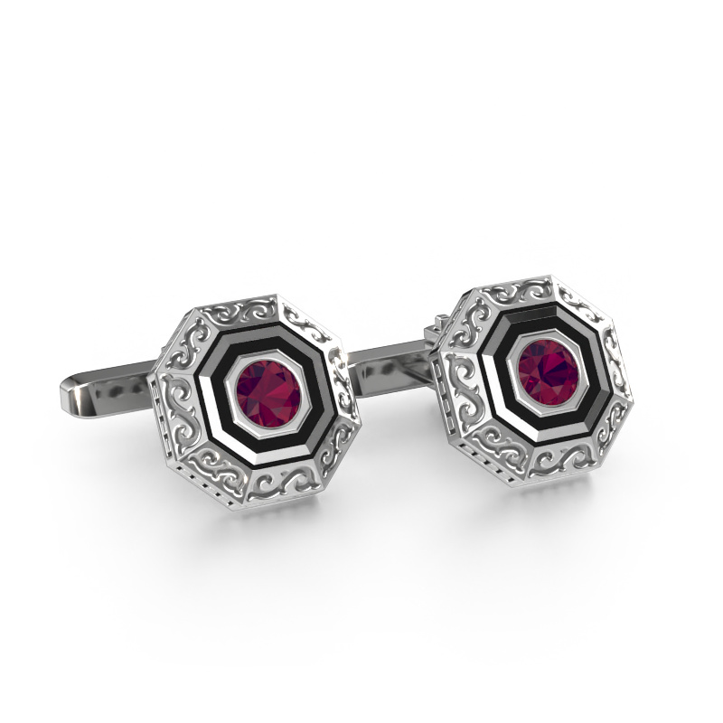 Image of Cufflinks Dion 585 white gold Rhodolite 5 mm