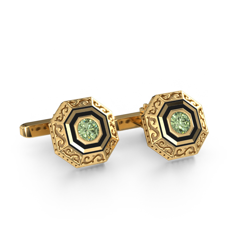 Image of Cufflinks Dion 585 gold Green lab grown diamond 5 mm