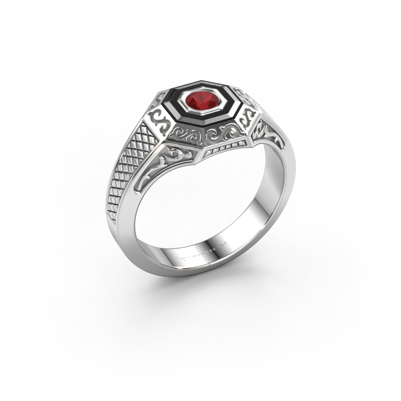Image of Men's ring Dion 585 white gold Ruby 4 mm