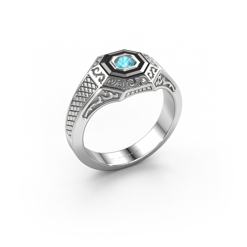 Image de Bague pour homme Dion 585 or blanc Topaze bleue 4 mm