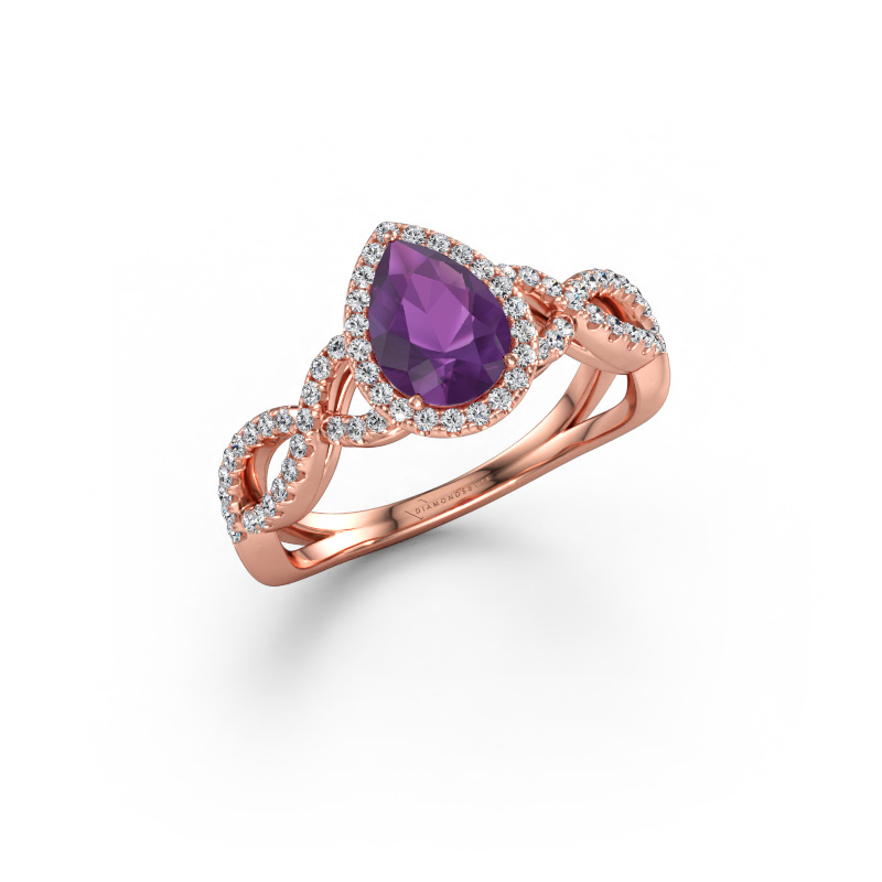 Bild av Förlovningsring Dionne pear 585 roséguld Ametist 7x5 mm