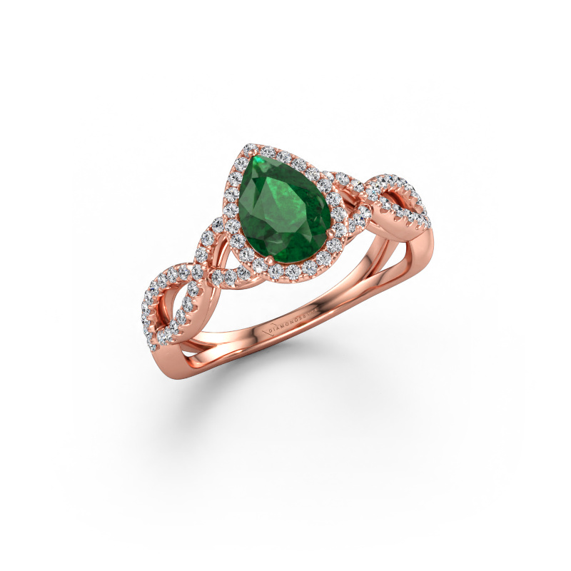 Bild av Förlovningsring Dionne pear 585 roséguld Smaragd 7x5 mm