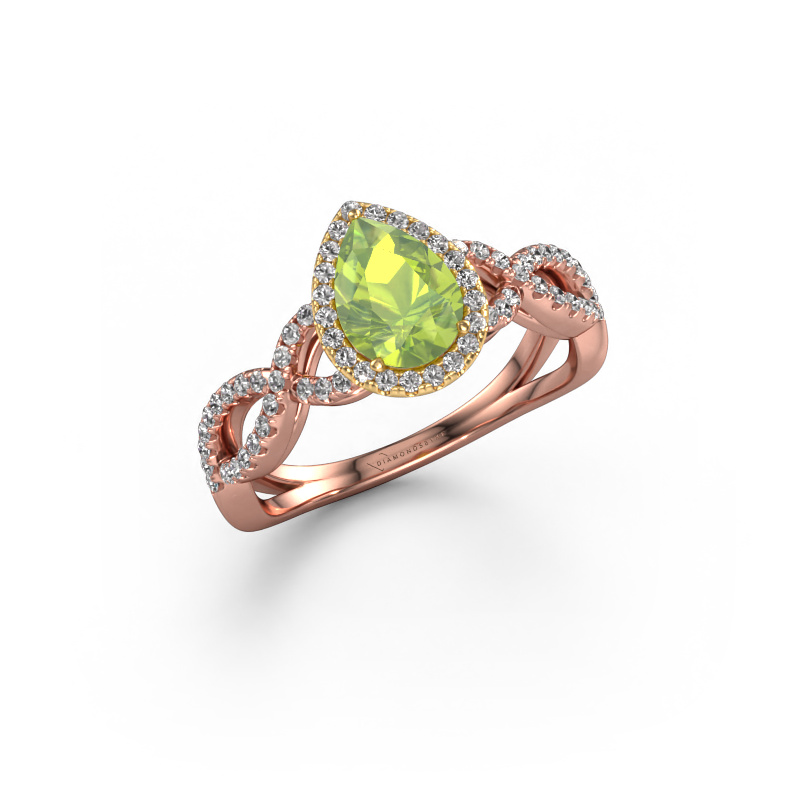 Image of Engagement ring Dionne pear 585 rose gold Peridot 7x5 mm