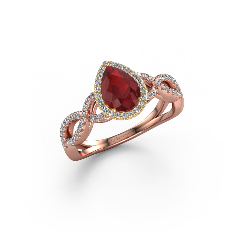 Image of Engagement ring Dionne pear 585 rose gold Ruby 7x5 mm