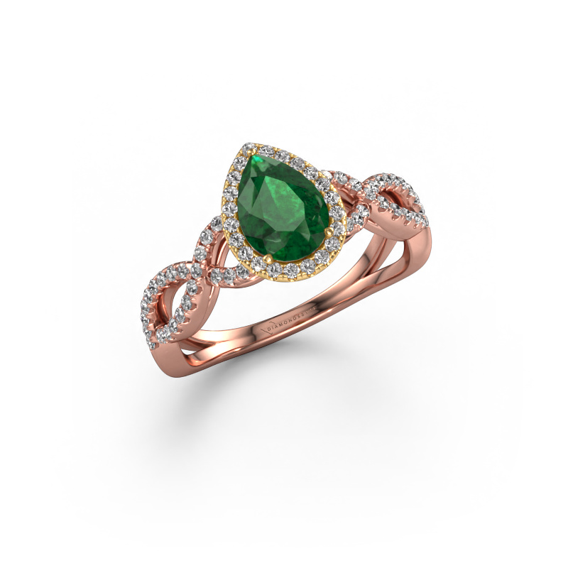 Image of Engagement ring Dionne pear 585 rose gold Emerald 7x5 mm