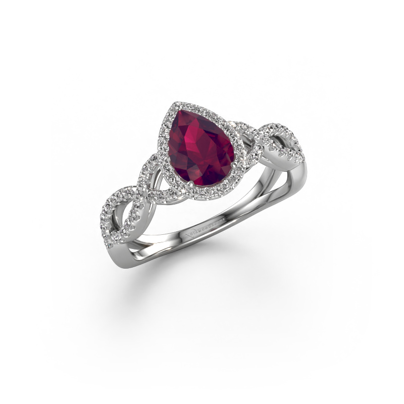 Image of Engagement ring Dionne pear 950 platinum Rhodolite 7x5 mm
