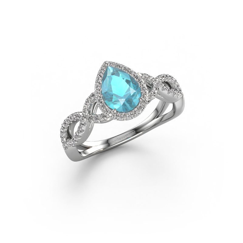 Image of Engagement ring Dionne pear 950 platinum Blue topaz 7x5 mm