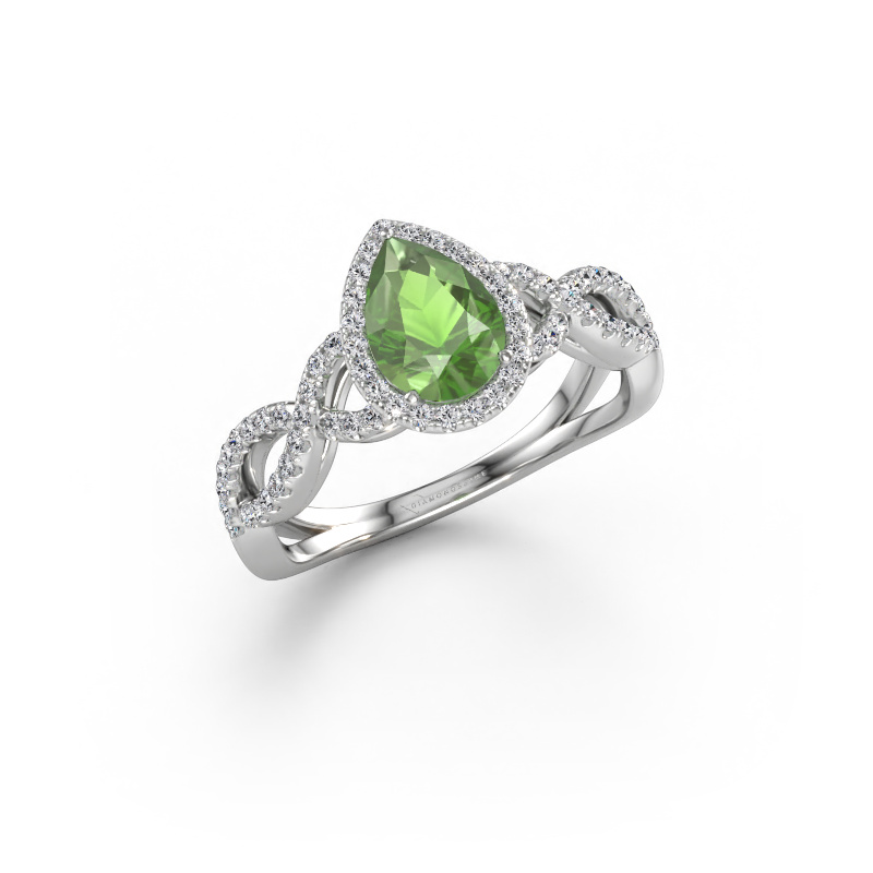 Bild av Förlovningsring Dionne pear 585 vitt guld Grön turmalin 7x5 mm