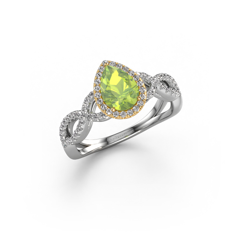 Image of Engagement ring Dionne pear 585 white gold Peridot 7x5 mm
