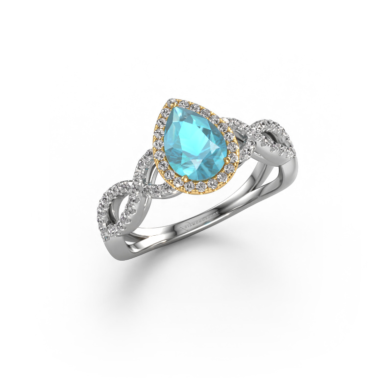 Image of Engagement ring Dionne pear 585 white gold Blue topaz 7x5 mm