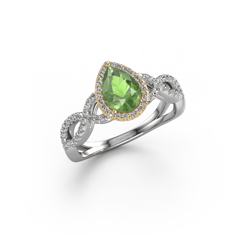 Image of Engagement ring Dionne pear 585 white gold Tourmaline green 7x5 mm