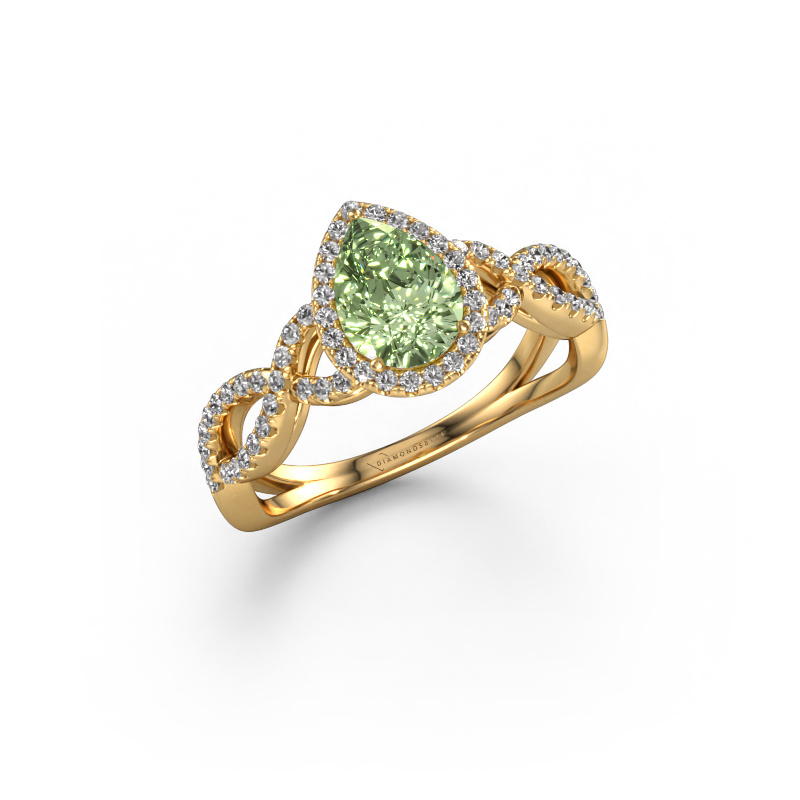 Image of Engagement ring Dionne pear 585 gold Green lab grown diamond 7x5 mm