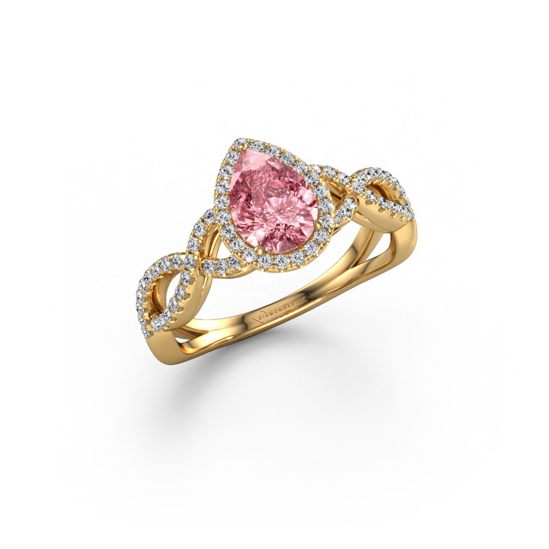 Image of Engagement ring Dionne pear 585 gold Pink lab grown diamond 7x5 mm