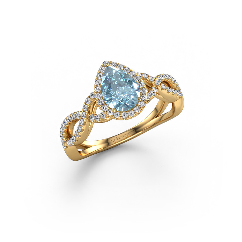 Image of Engagement ring Dionne pear 585 gold Blue lab grown diamond 7x5 mm
