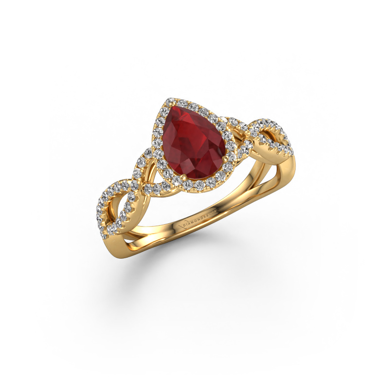 Image of Engagement ring Dionne pear 585 gold Ruby 7x5 mm