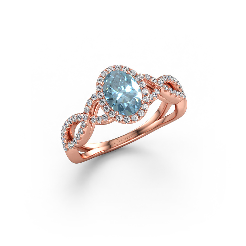 Immagine di Anello di fidanzamento Dionne ovl 585 oro rosa Diamante lab grown blu 7x5 mm